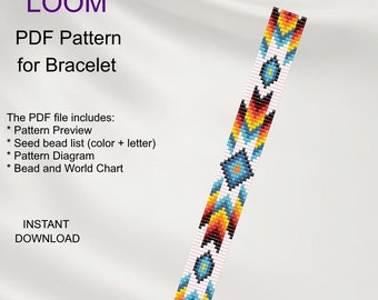 Bead LOOM Bracelet Pattern:  Ethnic Inspired (PDF Download) N_1 Turquoise Blue
