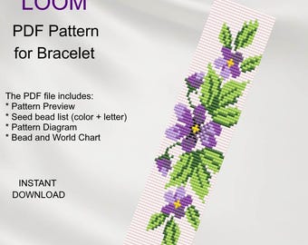 バイオレットフローラルビーズ織りブレスレットパターン：ミユキデリカビーズPDFパターンF_21