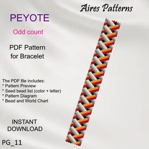 ペヨーテ幾何学模様 PDF パターン (ブレスレット用、奇数カウント、ビーズ インスタント ダウンロード PG_11)