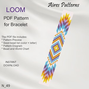 Patrón de pulsera para telar de cuentas Miyuki Delica: Inspiración étnica (Patrón en PDF) N_49