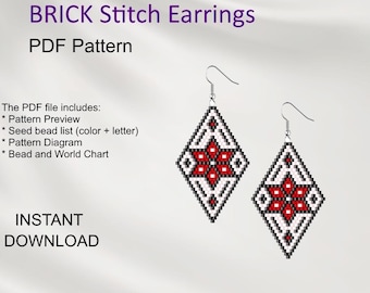 Flower Brick Stitch Earrings Pattern: Miyuki Delica Beading (PDF Download E_12)