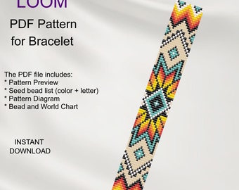 Peut inclure: Un motif de bracelet en perles colorées pour le tissage à la machine. Le motif comprend un aperçu, une liste de perles, un diagramme et un tableau des perles et du monde. Le motif est appelé "N_45" et est disponible en téléchargement instantané.  Aires Patterns.