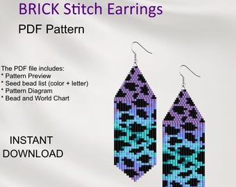 Leopard Brick Stitch Earrings Pattern: Animal Print Fringe Beaded PDF BR_11