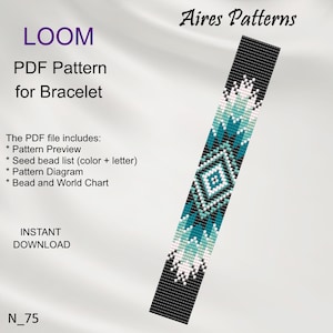 May include: Aires Patterns LOOM PDF Pattern for Bracelet. The PDF file includes: Pattern Preview, Seed bead list (color + letter), Pattern Diagram, Bead and World Chart. Instant Download. N_75