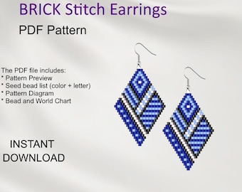 Brick Stitch Earrings Pattern: Geometric Miyuki Delica Diamond (PDF Download) E_51