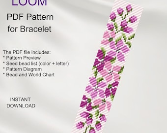 ビーズ織り機で作る花柄ブレスレットのパターン：ミユキデリカ PDF（即時ダウンロード）F_60