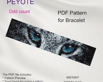 Patron PDF Yeux de chat PEYOTE pour bracelet, nombre impair, patron animal PA_2