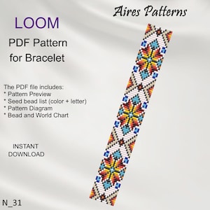 PDF ビーズ ルーム ブレスレット パターン、幾何学模様、ネイティブ アメリカン風、ミユキ デリカ PDF パターン、ビーズの即時ダウンロード N_31