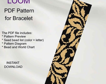 Gold Flowers Bead LOOM Bracelet Pattern (PDF Pattern) F_9