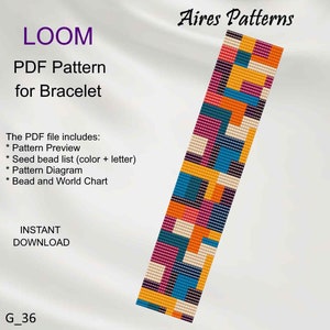 PDF ビーズ ルーム ブレスレット パターン、幾何学模様、ミユキ デリカ PDF パターン、ビーズの即時ダウンロード G_36