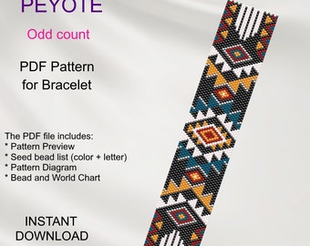 PEYOTE  Ethnic inspired PDF pattern for bracelet, Odd Count,  Beading instant download PN_11