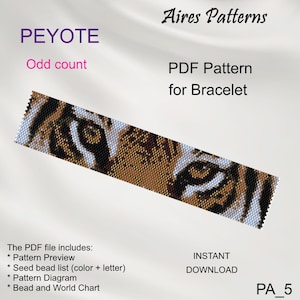 タイガーアイ ペヨーテ PDF パターン（ブレスレット用、奇数、動物柄ビーズ、即時ダウンロード PA_5）