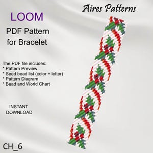 Patrón de pulsera Holly Berry LOOM: Navidad Miyuki Delica (Patrón PDF) CH_6