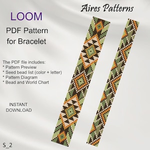 Puede incluir: Aires Patterns LOOM Patrón PDF para Pulsera. El archivo PDF incluye: Vista previa del patrón, Lista de cuentas de siembra (color + letra), Diagrama del patrón, Gráfico de cuentas y del mundo. DESCARGA INSTANTÁNEA. S_2
