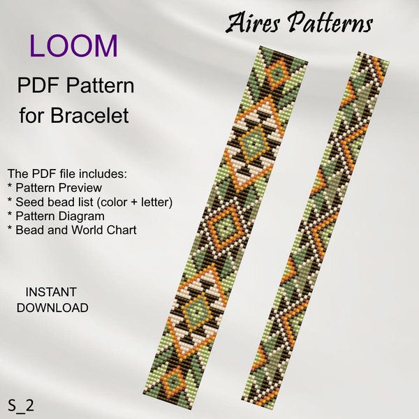 Set of 2, PDF Bead loom bracelet patterns, Native American style Miyuki Delica PDF Pattern, Beading instant download S_2