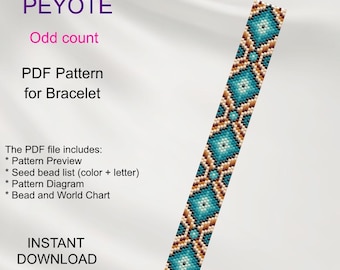 PEYOTE 幾何学模様 PDF パターン（ブレスレット用、奇数、ビーズ編み） PG_19 即時ダウンロード