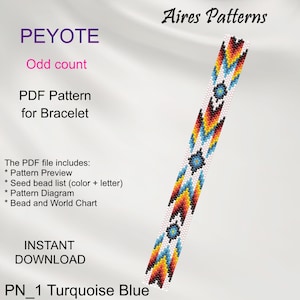 PEYOTE Native American inspiriertes PDF Muster für Armband, Odd Count, Beading sofort download PN_1 Türkis Blau