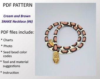 Cream and Brown Bead CROCHET Snake Necklace (PDF Pattern) #6