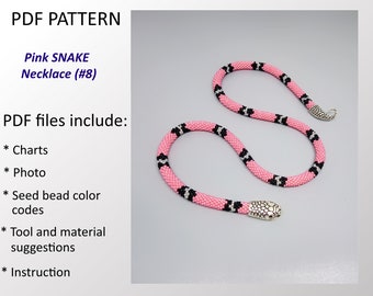 Pink Beaded CROCHET Snake Necklace Pattern: DIY Jewelry (PDF) #8