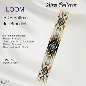 Può includere: Aires Patterns LOOM Modello PDF per Braccialetto. Il file PDF include: Anteprima del modello, Elenco delle perline di semina (colore + lettera), Diagramma del modello, Grafico delle perline e del mondo. Download immediato. N_52