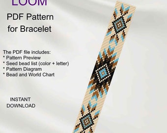 Ethnic Inspired LOOM Bracelet Pattern: Miyuki Delica Seed Beads (PDF Pattern) N_52