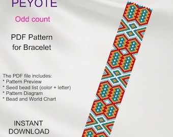 PEYOTE  Geometric PDF pattern for bracelet, Odd Count,  Beading instant download PG_13