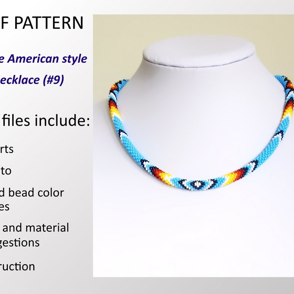 PDF Pattern Native American Indian style jewelry, Beadwork Necklace, Beaded Crochet Rope Necklace