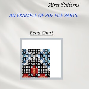 May include: A bead chart with a grid of letters and colors. The chart is used to create a beaded design.