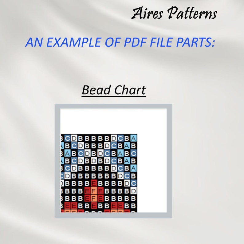 May include: A bead chart with a grid of letters and colors. The chart is used to create a beaded design.