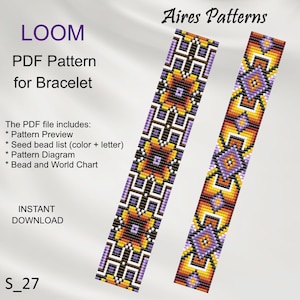 Set of 2, PDF Bead loom bracelet patterns, Ethnic style, Miyuki Delica PDF Pattern, Beading instant download S_27