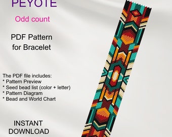 PEYOTE  Geometric PDF pattern for bracelet, Odd Count,  Beading instant download PG_1
