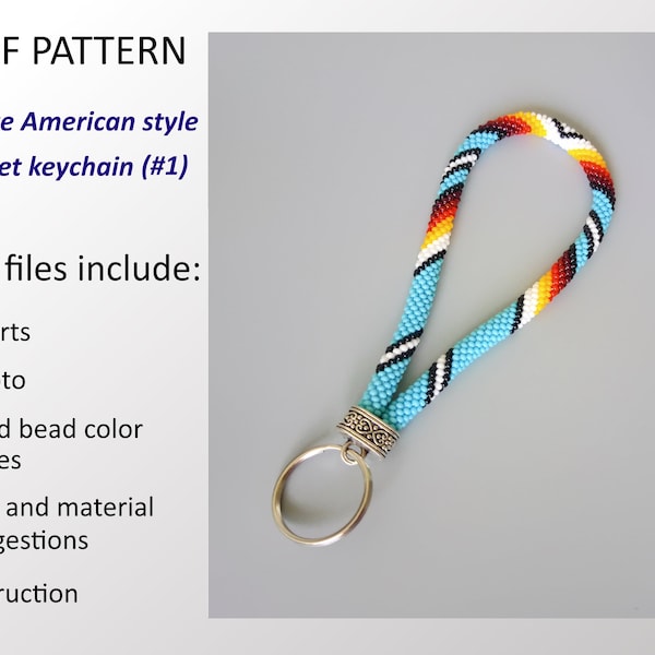 PDF Pattern Native American Indian style wristlet keychain, Beaded Crochet Rope key chain