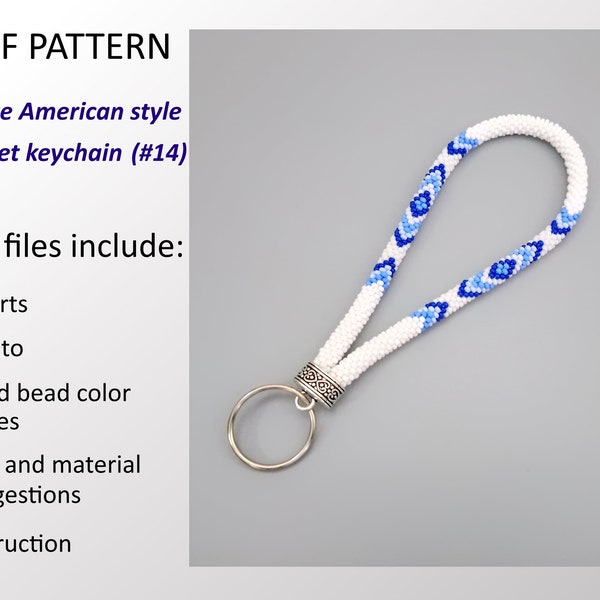 PDF Pattern Native American Indian style wristlet keychain, Beaded Crochet Rope key chain