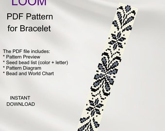 Patrón de pulsera de cuentas de flores LOOM: Miyuki Delica PDF (Descarga digital) F_1
