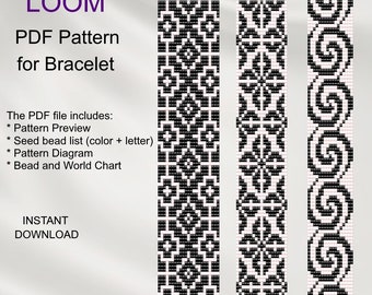 Geometric Bead Loom Bracelet Patterns: Miyuki Delica Set (PDF Pattern) S_49