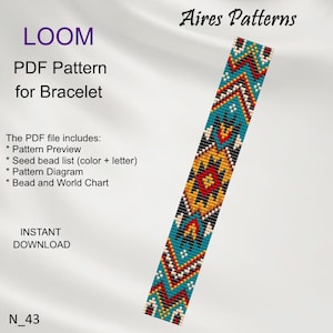 PDF Bead loom bracelet pattern, Native American style Miyuki Delica PDF Pattern, Beading instant download N_43