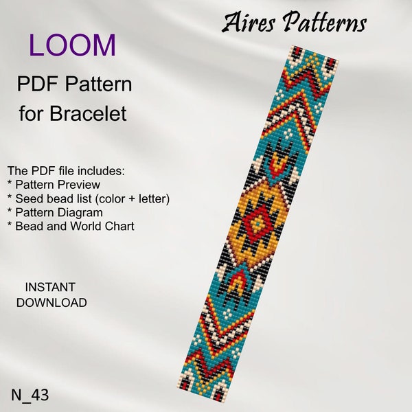 PDF Bead loom bracelet pattern, Native American style Miyuki Delica PDF Pattern, Beading instant download N_43