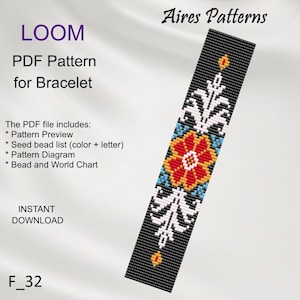PDF Bead loom Floral bracelet pattern, Flower Miyuki Delica PDF Pattern, Beading instant download F_32