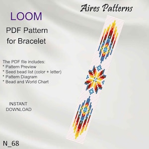 PDF Bead loom bracelet pattern, Native American style Miyuki Delica PDF Pattern, Beading instant download N_68