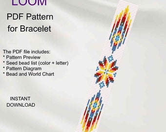 Modèle de bracelet PDF sur métier à tisser de perles, modèle PDF Miyuki Delica de style amérindien, téléchargement immédiat de perles N_68