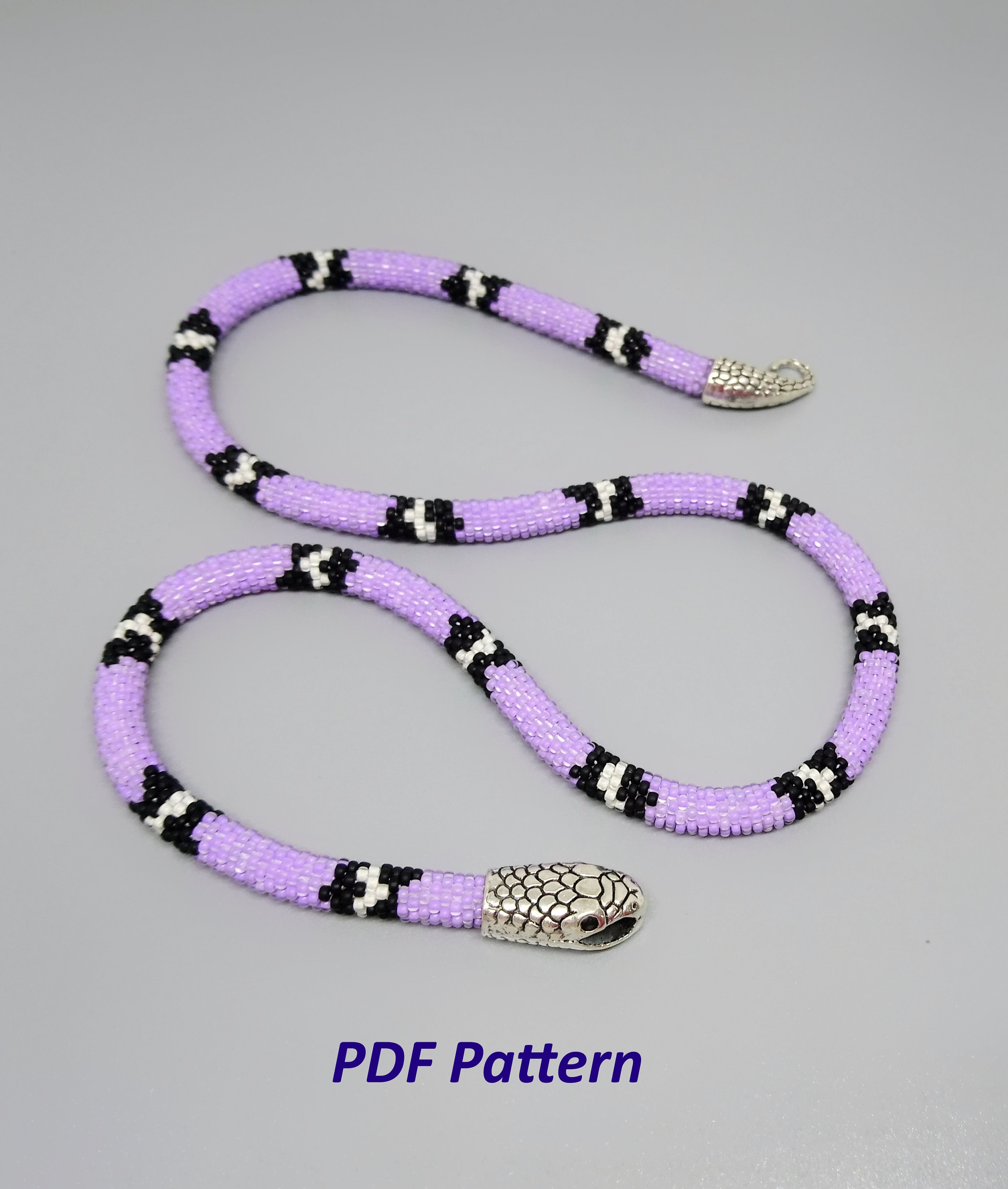 Purple Beaded CROCHET Snake Necklace DIY Beadwork (PDF Pattern) #9 - Etsy