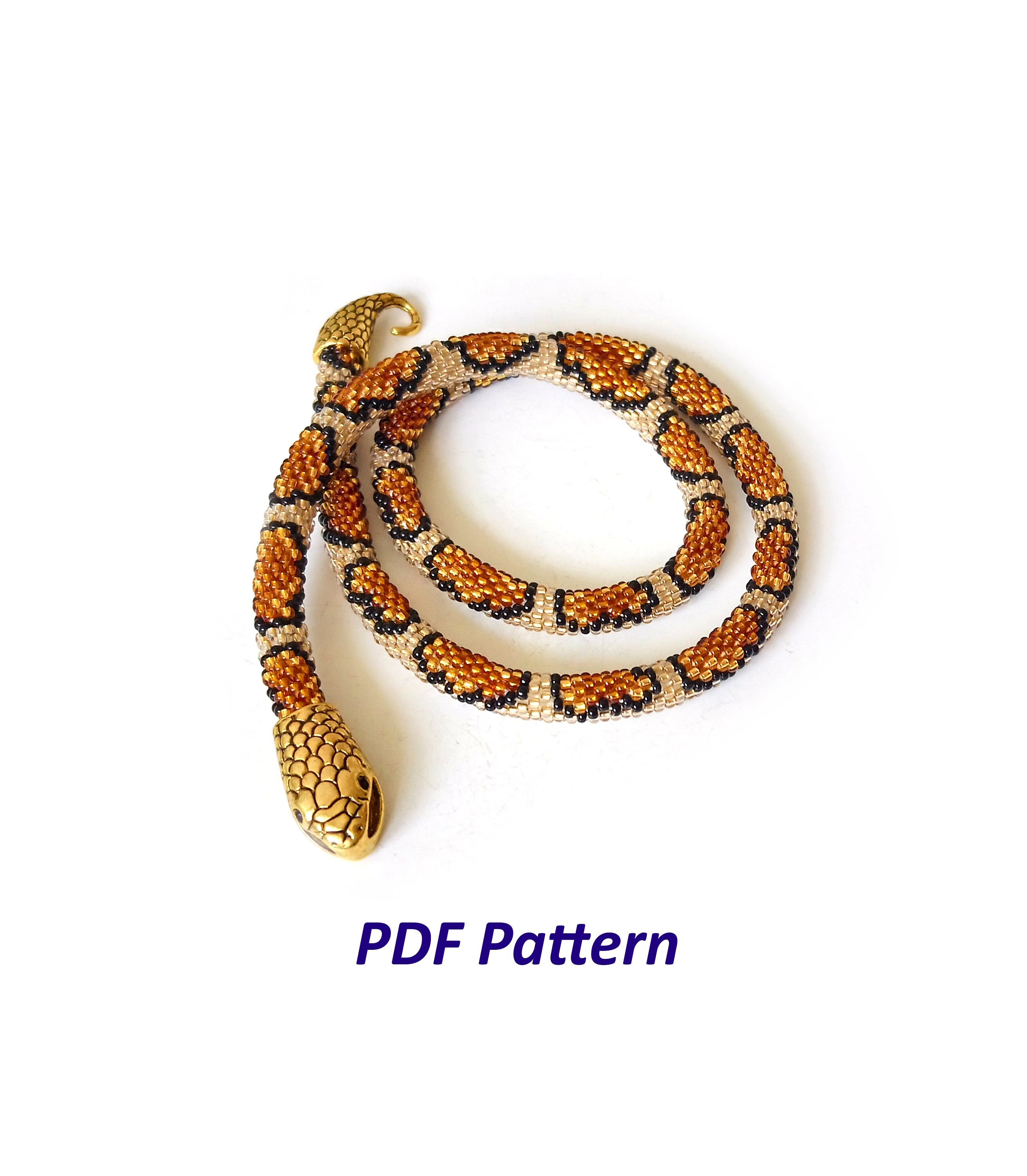 Cream Beaded Snake Necklace CROCHET Pattern: DIY Beadwork (PDF Pattern ...