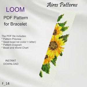 Solrospärlvävstolsarmband Blommönster: Miyuki Delica (PDF-nedladdning) F_14