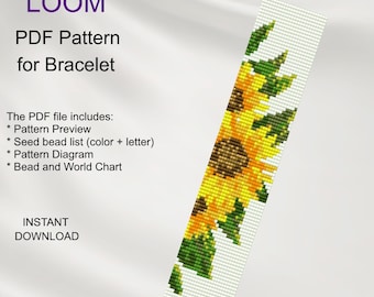 Sunflower Bead LOOM Bracelet Floral Pattern: Miyuki Delica (PDF Download) F_14