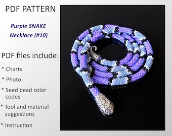 Purple Bead Crochet Snake Necklace DIY Beadwork (PDF Pattern) #10