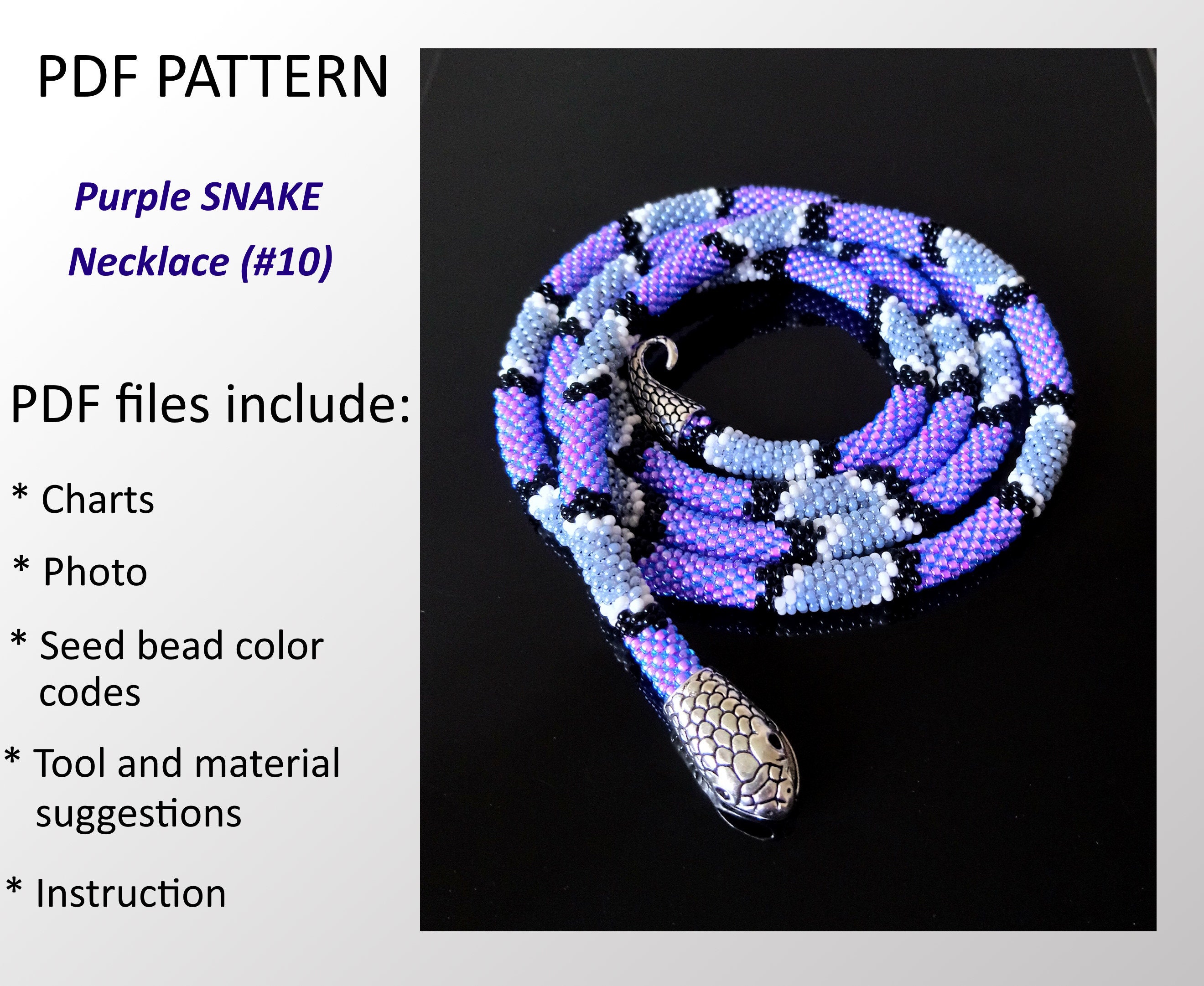 36 Snake Crochet Patterns to Stitch: Amigurumi, Plush, No-Sew, and Giftable Designs 34 Purple Bead Crochet Snake Necklace DIY Beadwork #10