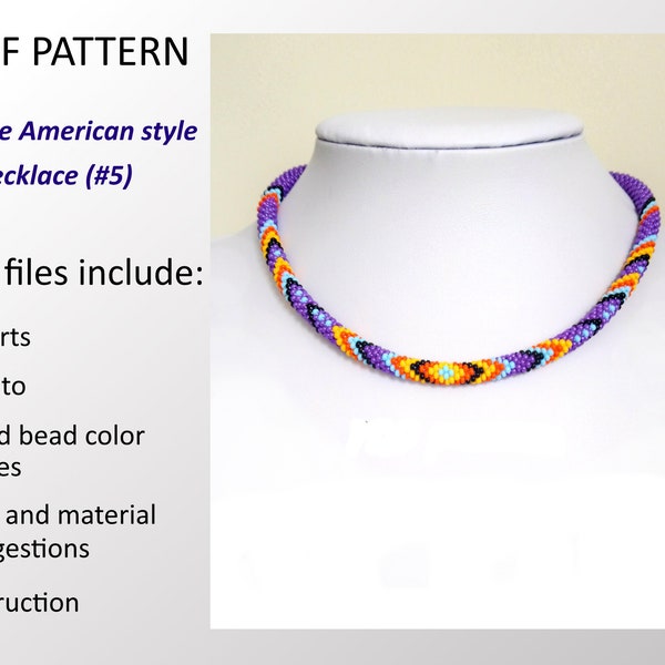 PDF Pattern Native American Indian style jewelry, Beadwork Necklace, Beaded Crochet Rope Necklace