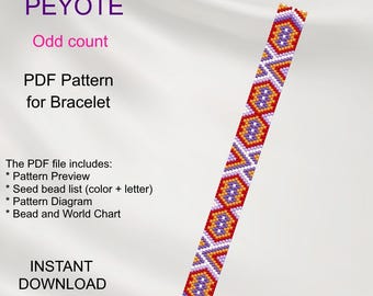 PEYOTE  Geometric PDF pattern for bracelet, Odd Count,  Beading instant download PG_14