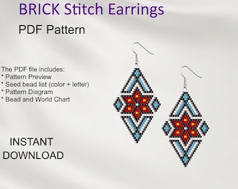Flower Brick Stitch Earrings Pattern: Miyuki Delica Beaded Diamond (PDF Download E_11)