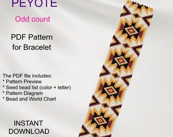 PEYOTE  Geometric PDF pattern for bracelet, Odd Count,  Beading instant download PG_18